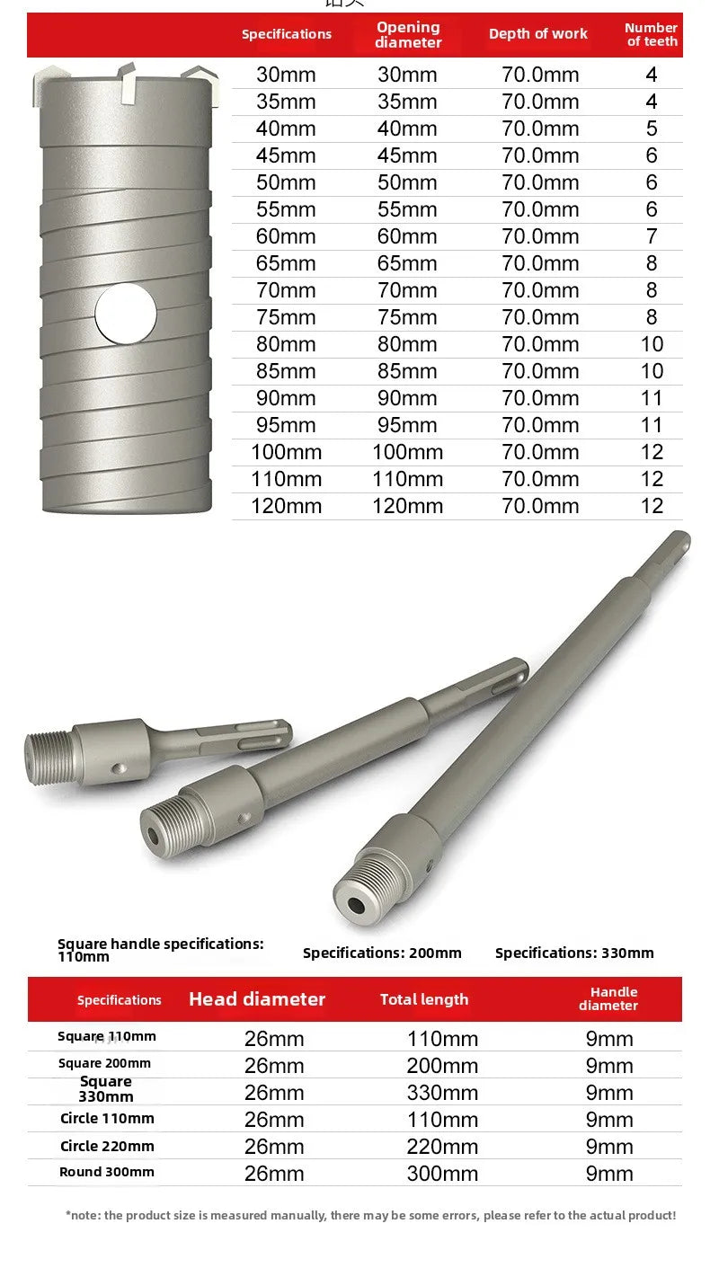 Wall hole opener drill bit impact drill set for drilling brick walls, air conditioning, concrete, and expanding water pipes.