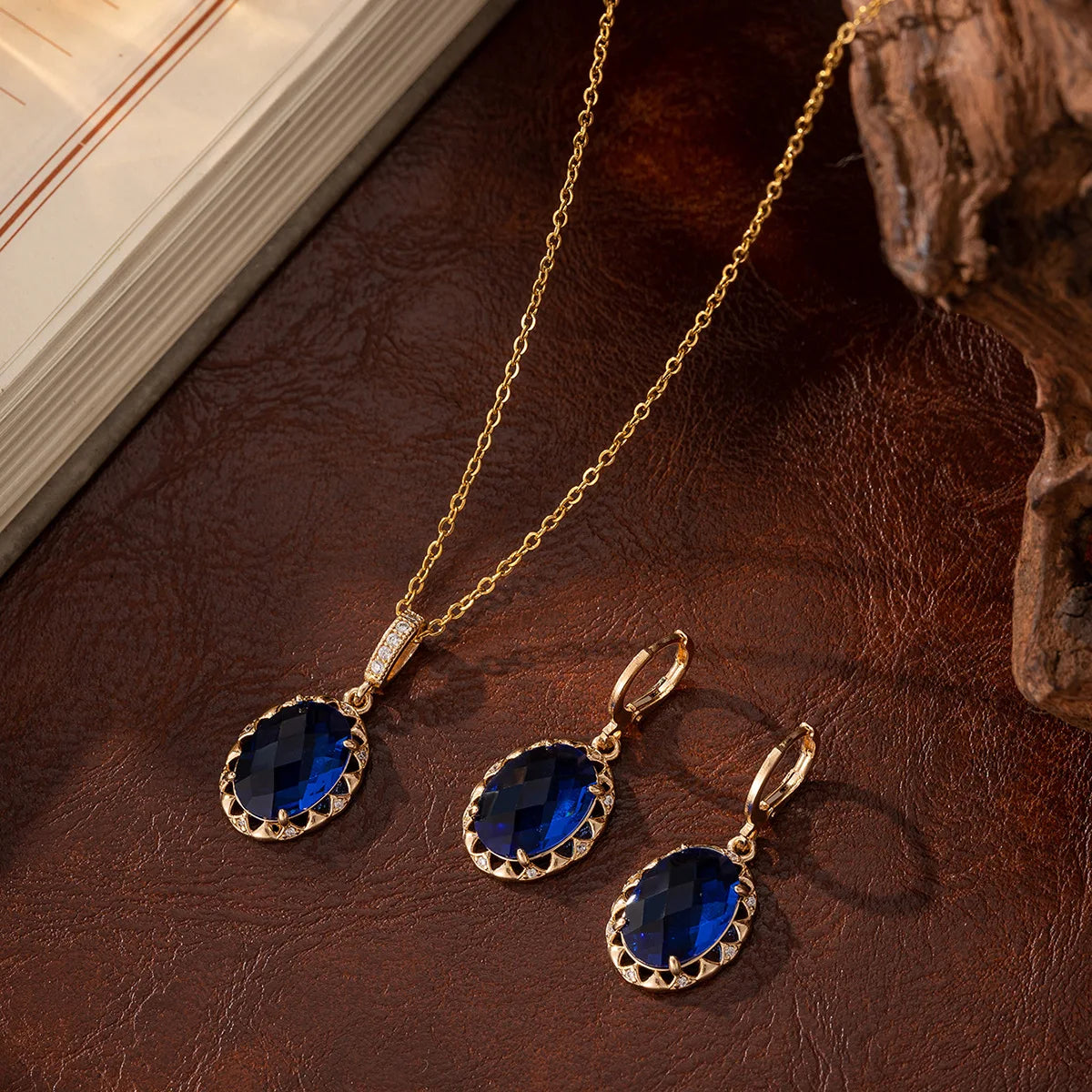 Gold &amp; Blue Zircon Jewelry Set - Elegant Women