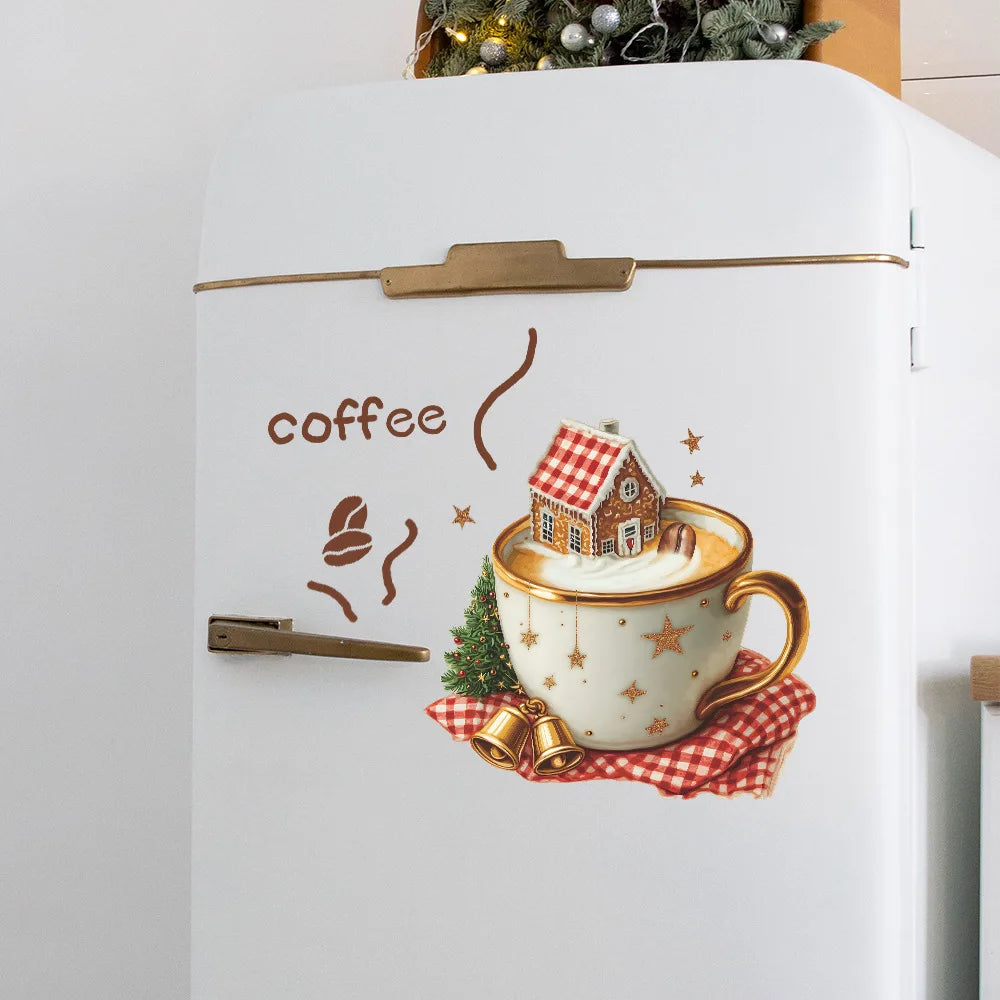 Christmas Coffee Cup Wall Stickers Living Room Restaurant Decoration Mural Cafe for Kitchen Home Decor Self-adhesive Wallpaper