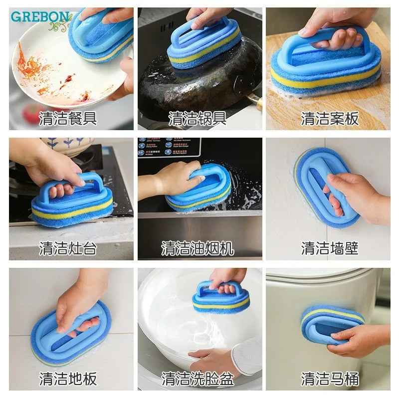Tile Wall Sponge Cleaning Brush Bathroom Mold-resistant Long Handle Sponge Scrubber Kitchen Stove Pot Pan Dish Washing Brush