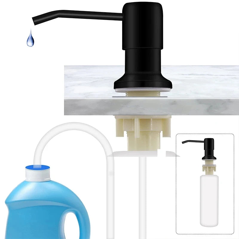500毫升液體皂液瓶水槽安裝式手動壓力皂液器瓶廚房水槽液體皂液器幫浦不銹鋼