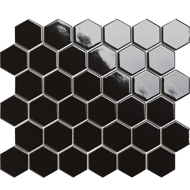Modern Hexagon Black Ceramic Mosaic Tile Antibacterial