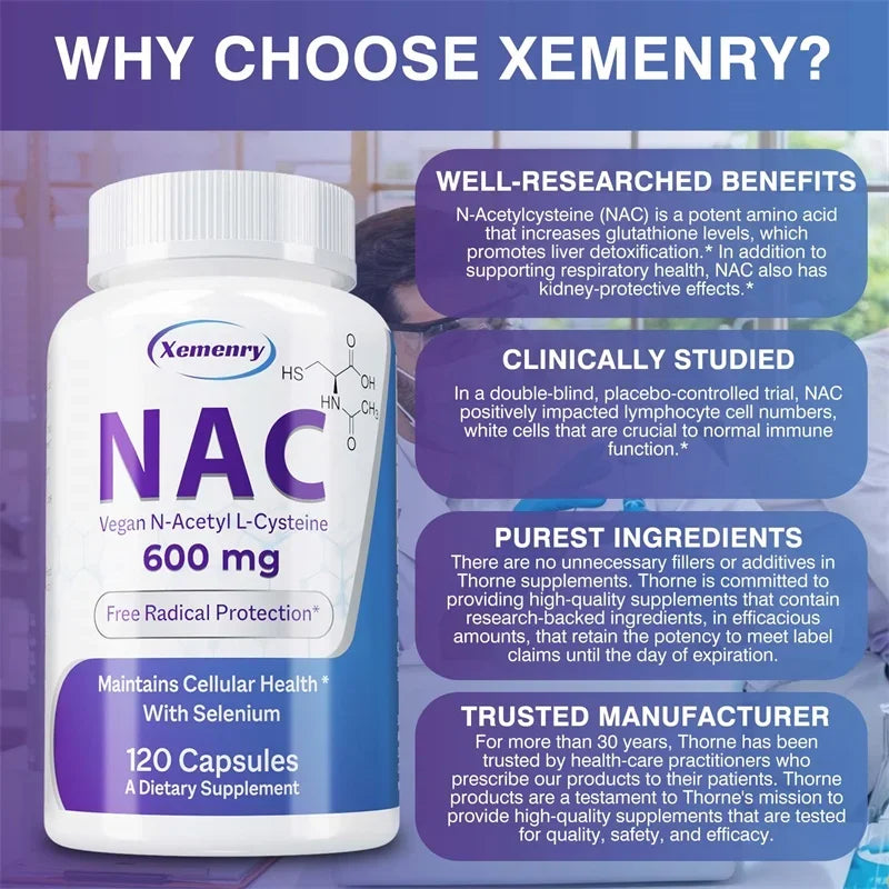 NAC Capsules 600mg - Support Skin Health, Antioxidant, Detox, Enhance Immunity - Non-GMOSupplement - Daisan Mart