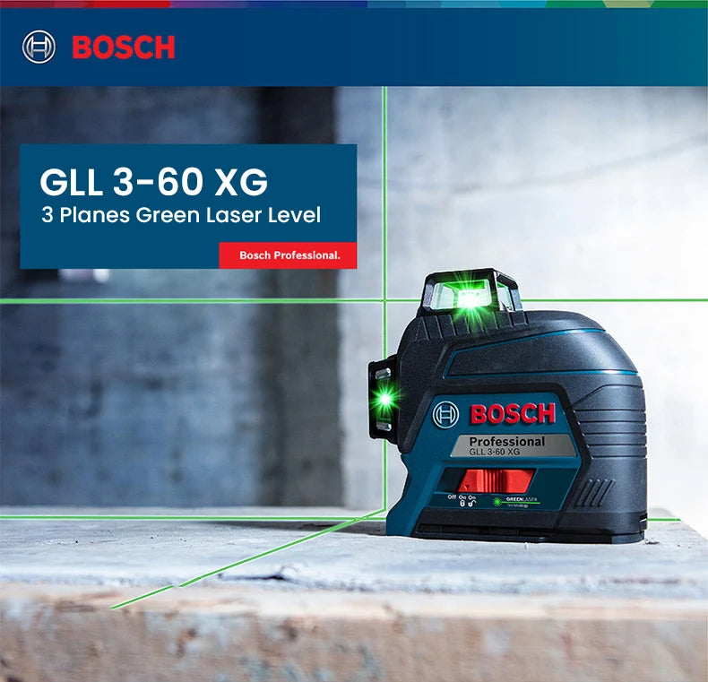 Bosch GLL 3-60 XG Laser Level 12 Lines Green 3D Level Self-Leveling 360 Horizontal &amp; Vertical Cross 30m Powerful Measuring Tool