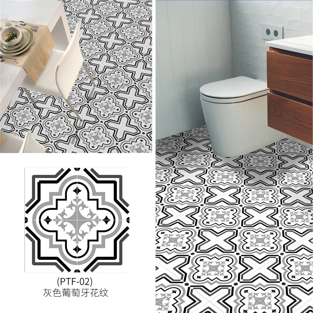 Black And White Mosaic Tiles Marble Texture Floor Sticker Kitchen Floor Renovation Decorative Stickers Self-adhesive Wallpaper