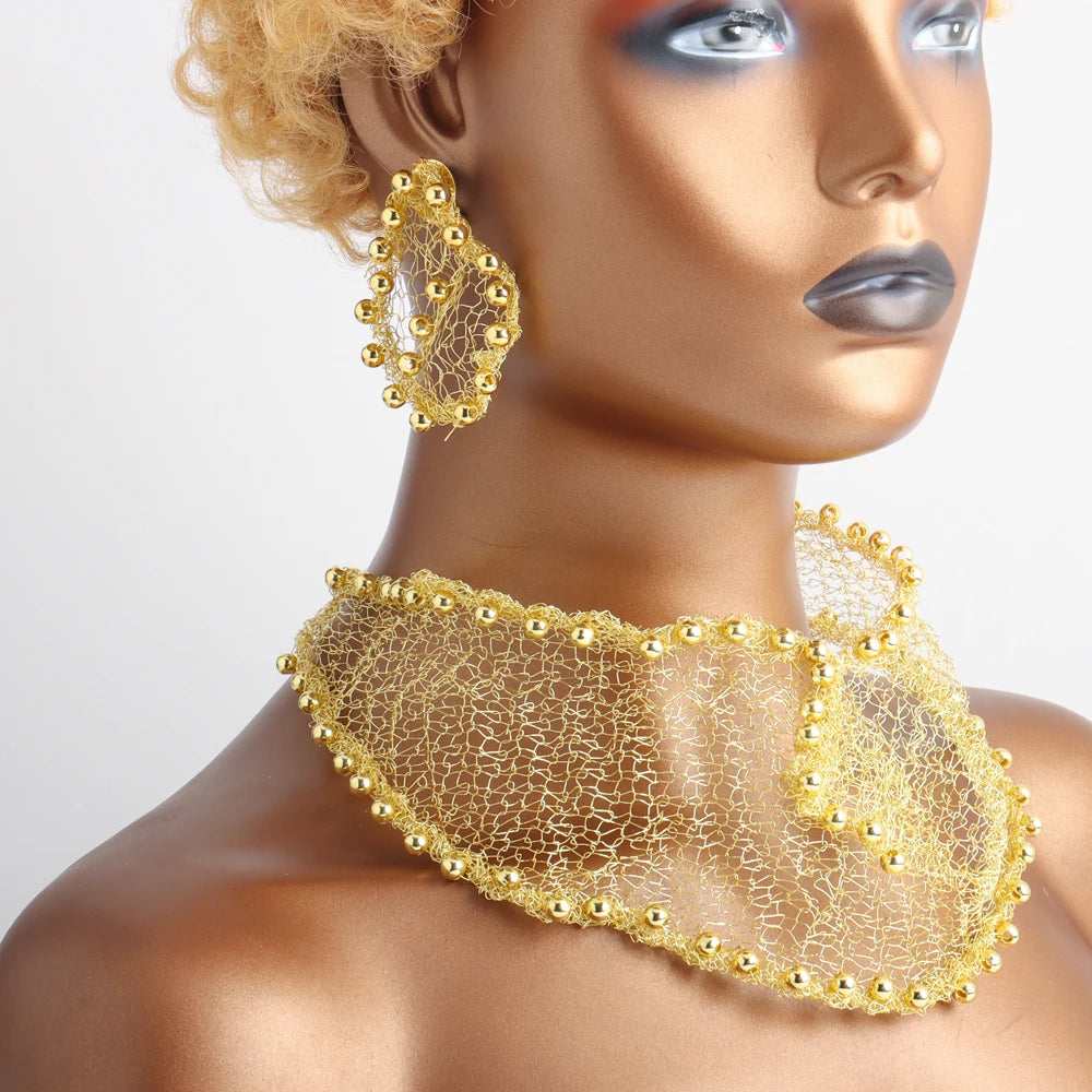 Luxurious Geometric Dubai Gold Jewelry Set