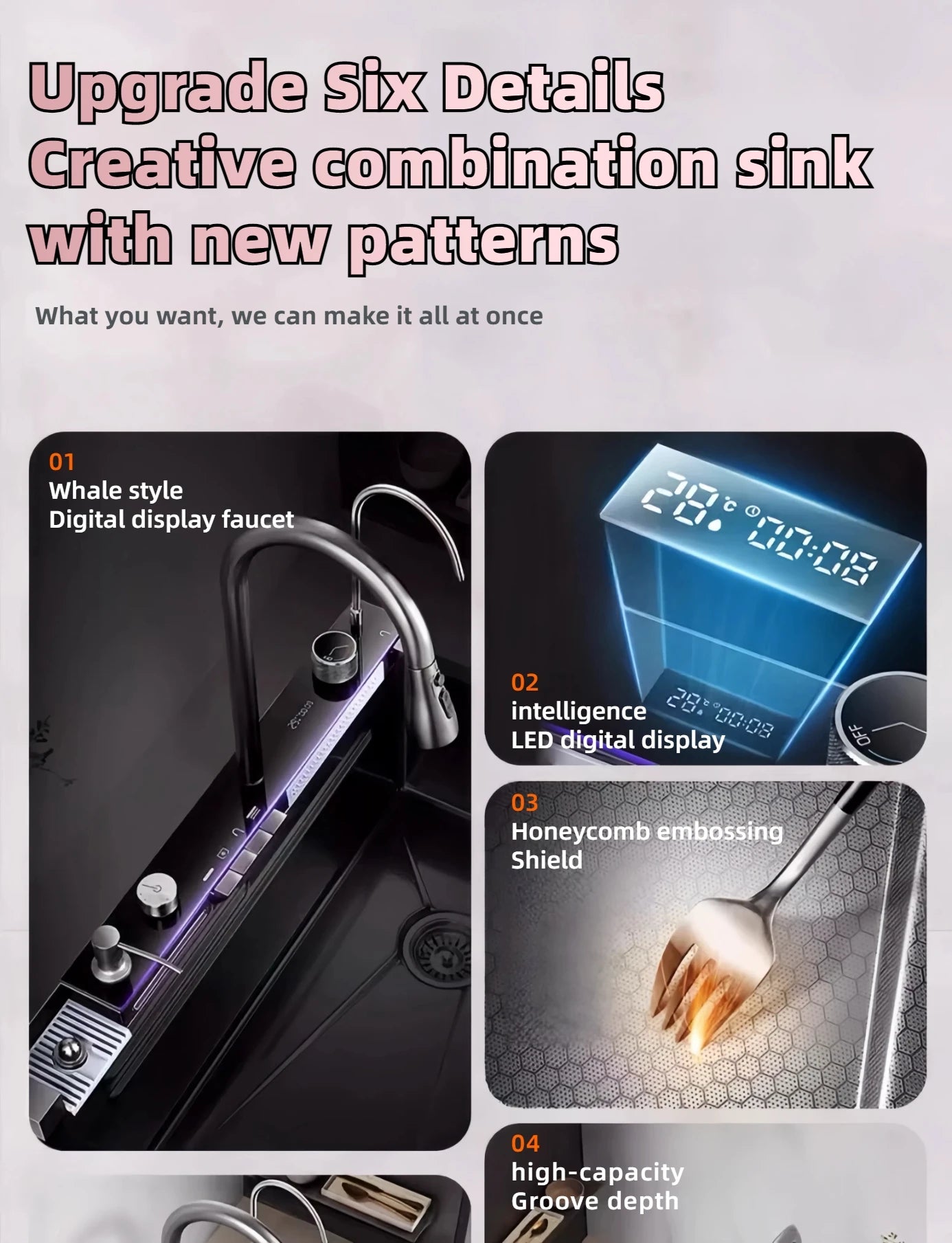 304 Multi-Function Sink with LED Light &amp; Digital Display