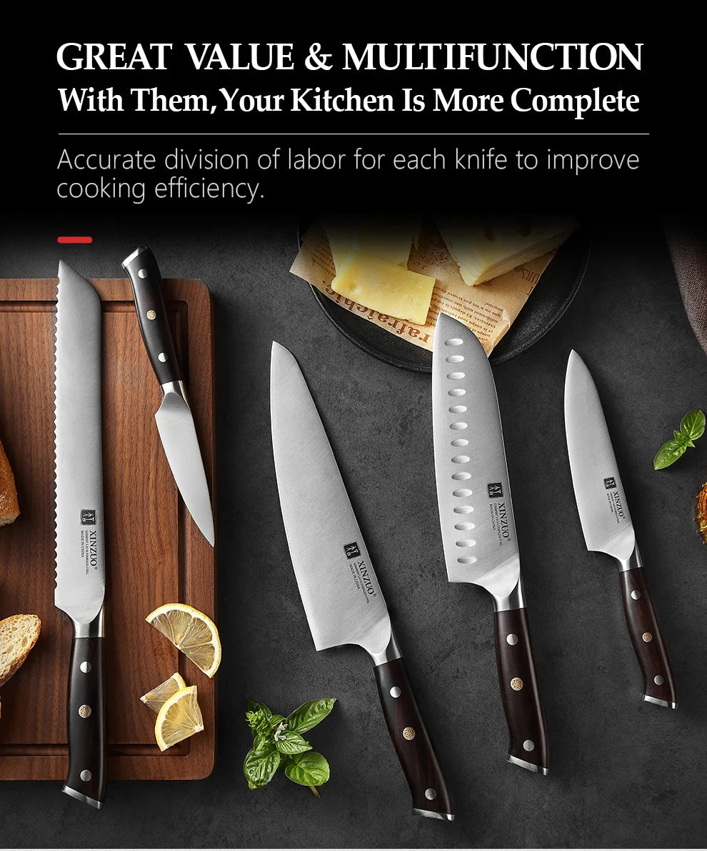 XINZUO kitchen knife set German steel 1.4116 ebony handle