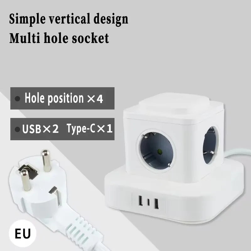 Ổ Cắm Tháp Đa Năng EU Có USB & Bảo Vệ Chống Sét