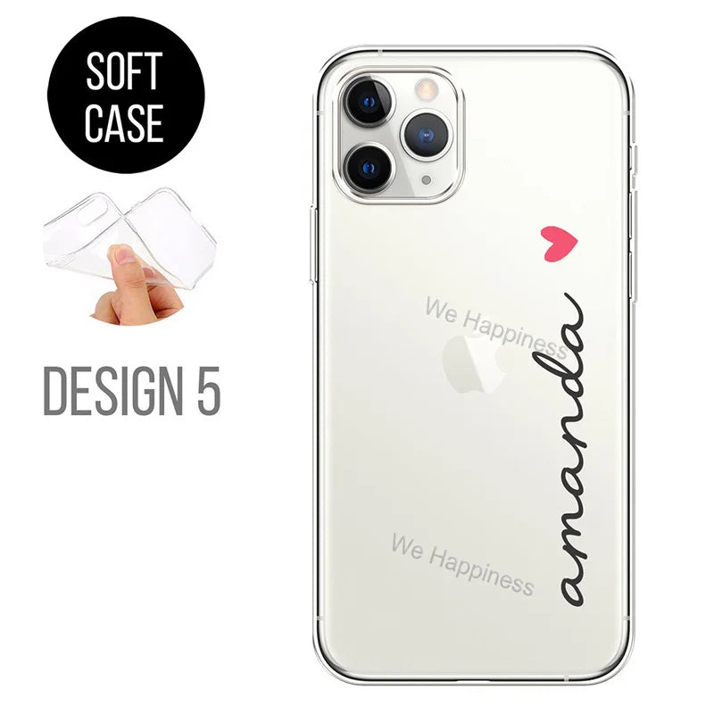 Personalised Phone case hearts custom name initials phone TPU cover For iPhone 15 13 11 12 14 Pro Max mini Plus 7 8 X Xs max Xr - Daisan Mart