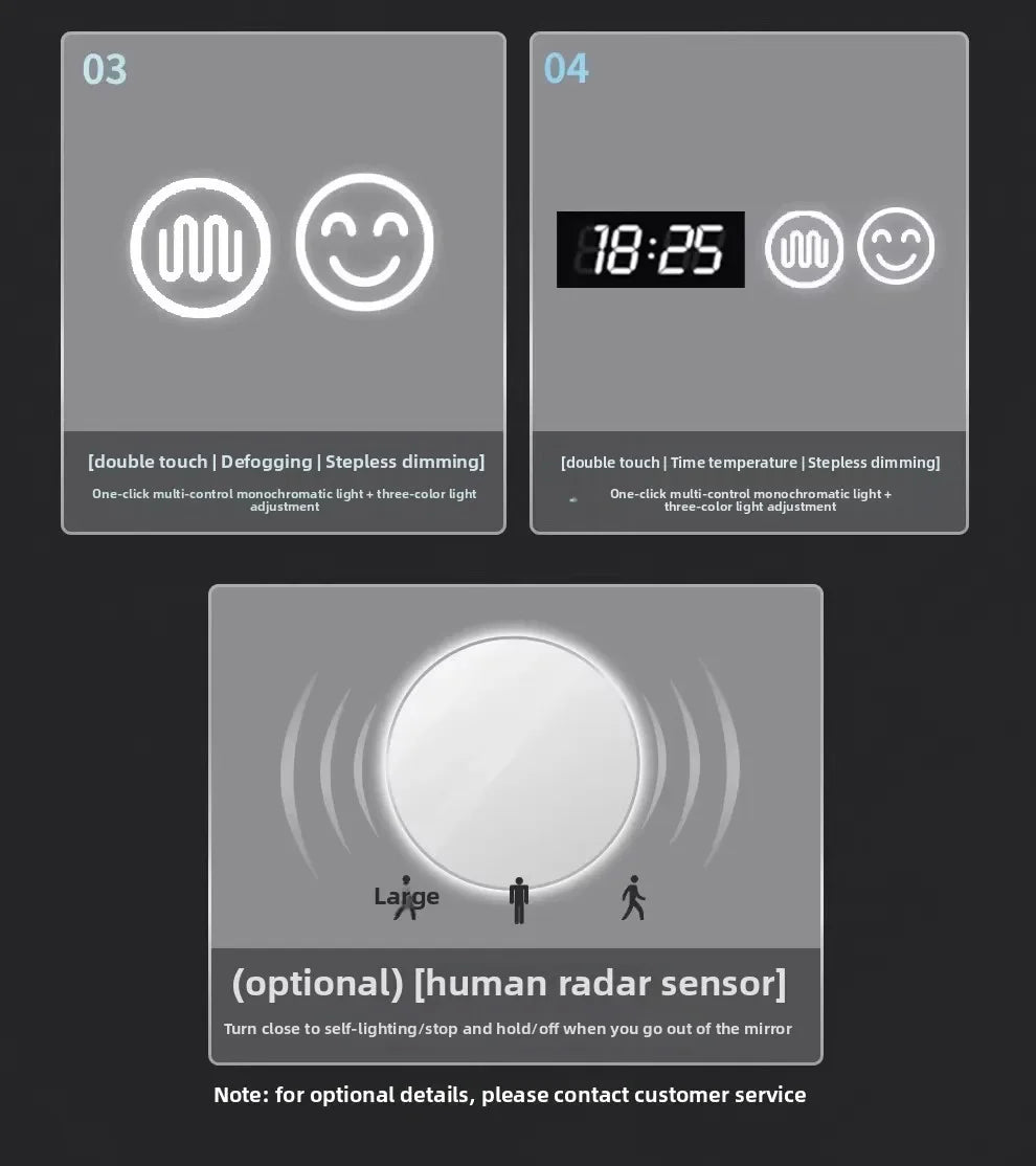 50CM Smart LED Mirror Anti-Fog Touch Sensor