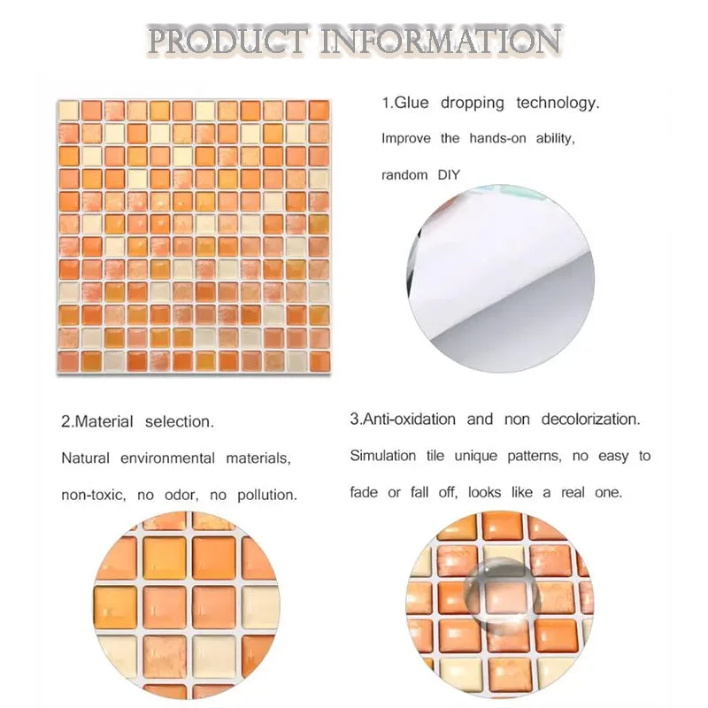 Crystal Mosaic Tile Wall Sticker 5/10PCS 3D Self Adhesive Waterproof DIY Backsplash Wallpaper Bathroom Kitchen Home Decoration