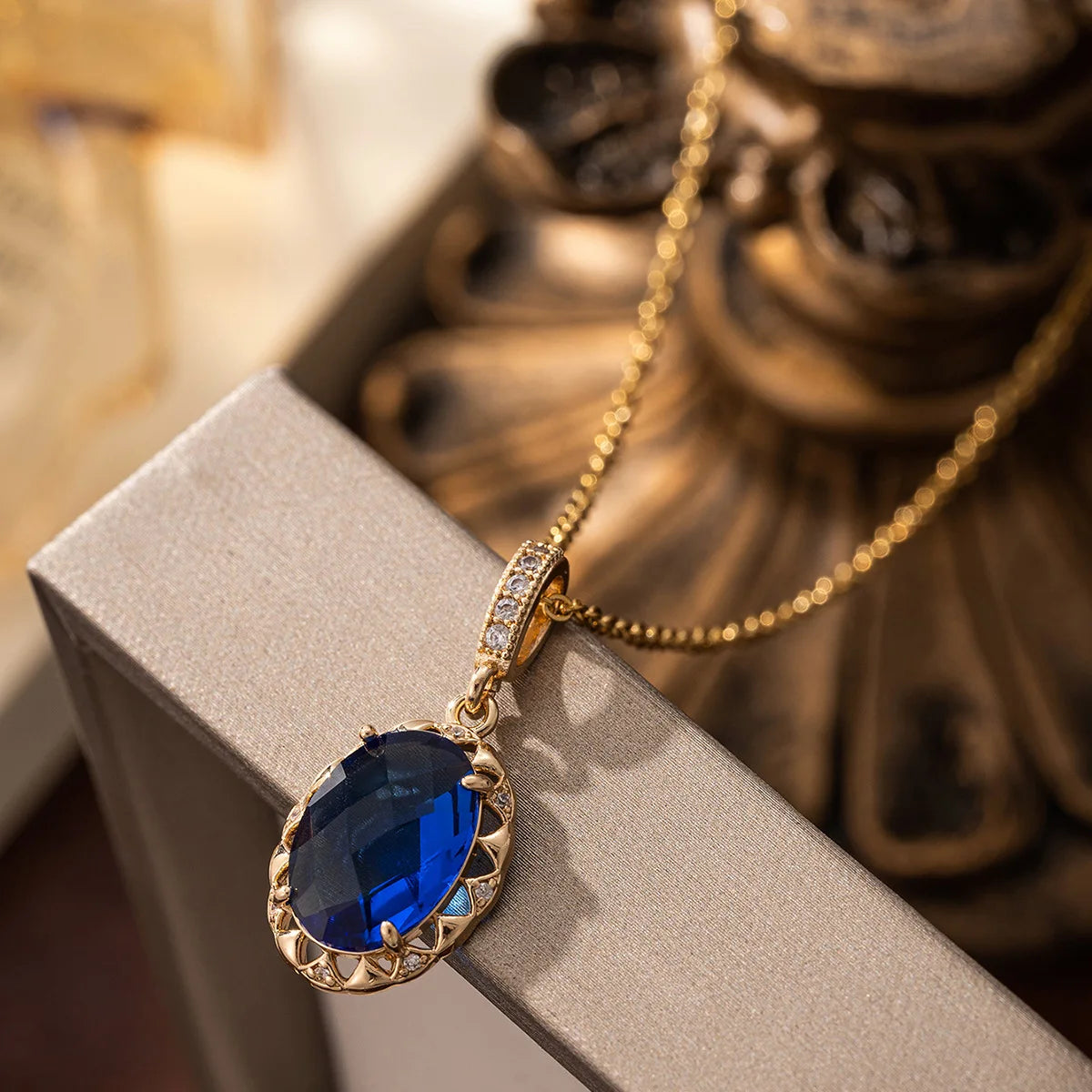 Gold &amp; Blue Zircon Jewelry Set - Elegant Women