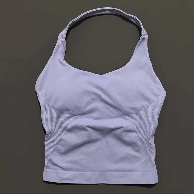 No Logo Women Halter Top Longline Strappy Tank Padded Yoga Clothing Fitness Running Activewear Gym Workout Tops - Daisan Mart