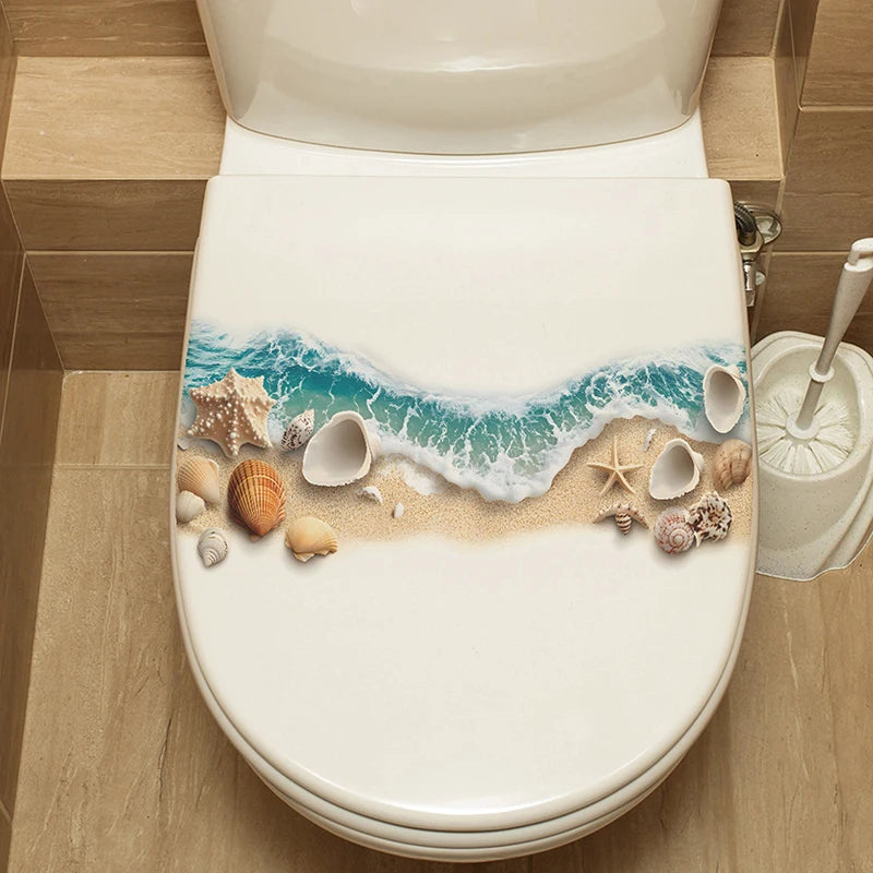 1pc Sea Beach Exquisite Shell PVC Toilet Sticker Bathroom Toilet Seat Waterproof Sticker Self-adhesive Decorative Wall Sticker