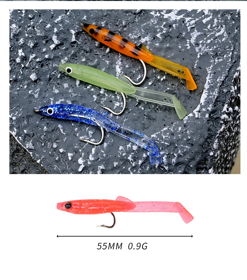 Afishlure Pesca Eel Soft Fishing Lure Glow Soft Bait with Hook Sea Fishing Tackle Raglou Fishing Lure 3pcs 55mm