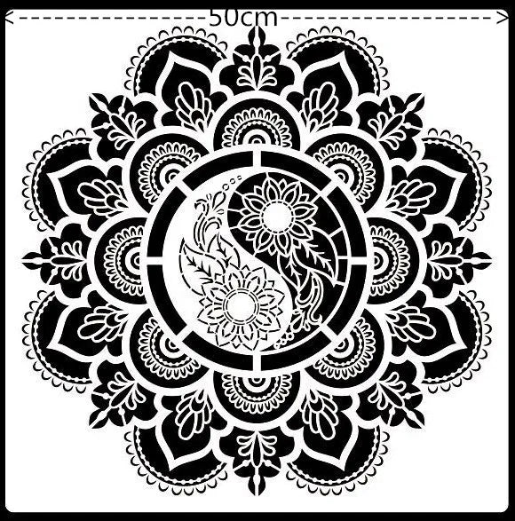 50*cm size diy craft mandala mold for painting stencils stamped photo album embossed paper card on wood, fabric, wall