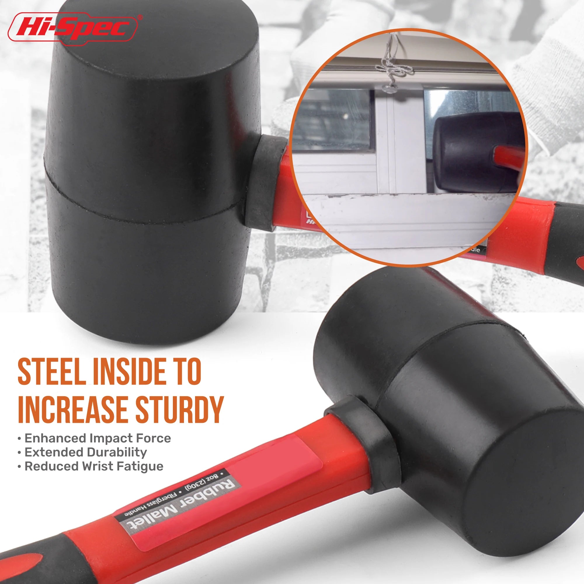 Hi-Spec 1PC Heavy Duty Mallet Rubber Hammer Double Faced Household Mini Hammer Multifunctional Mallet Hand Tool 8/12/16/24 Oz