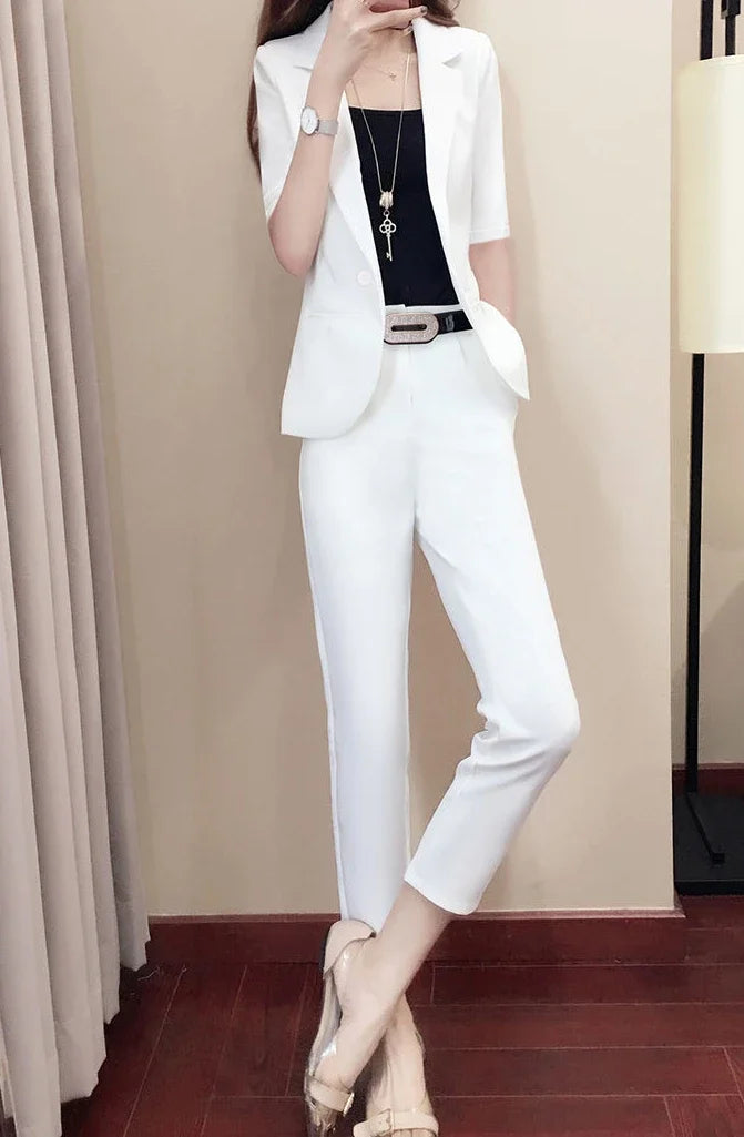 Office Outfit Professional White Wear To Work Trouser Suit Two Piece Set Pants for Women Womens 2 Pant Sets Black Blazer and Xxl - Daisan Mart