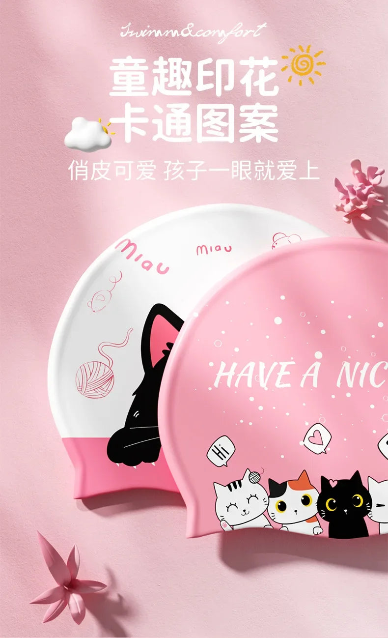 Mũ Bơi Trẻ Em Hoạt Hình Chống Nước Bảo Vệ Tai