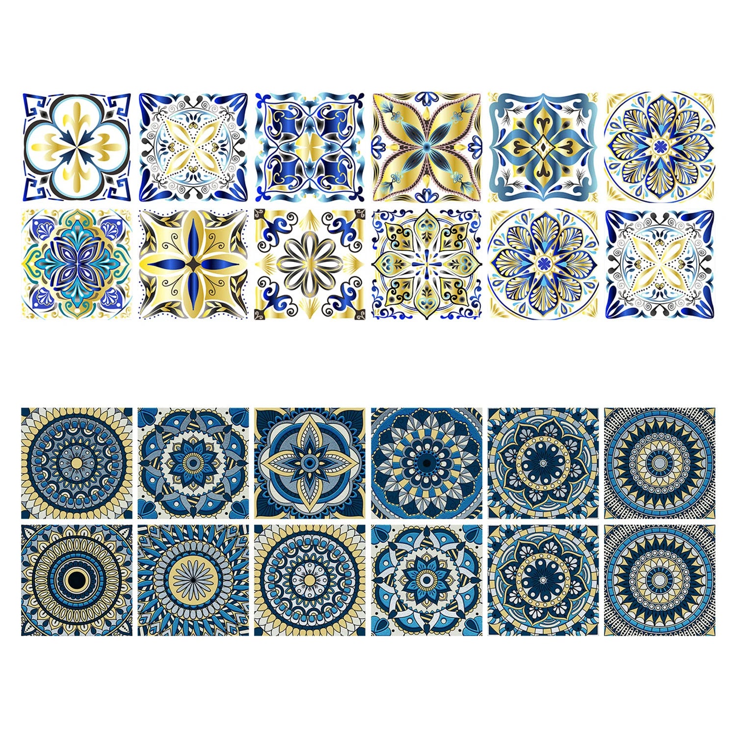 24 pieces of Mandala Pattern Glossy Self-adhesive Tile Stickers for Kitchen and Bathroom Removable Waterproof 3D Wall Decal