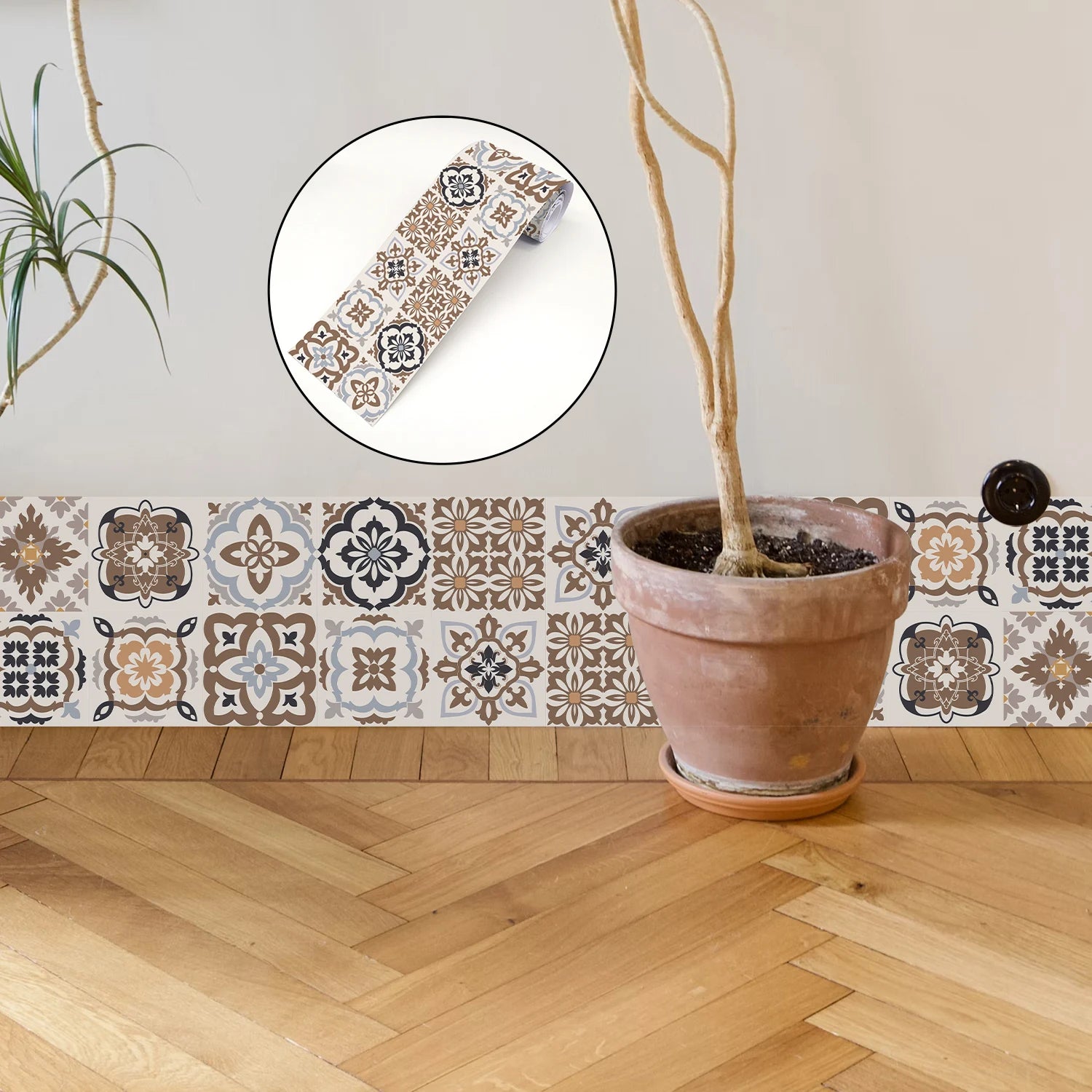 Bohemian Style Ceramic Tile Wall Sticker Bathroom Kitchen BackSplash Waistline Skirting Strip Decor Peel &amp; Stick Art Wall Decals