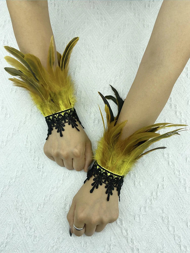 Natural Feather Sleeve Cuffs Gloves Party Cosplay Lace Wrist Cuffs Fur Sleeve Furry Accessories Carnival Stage Show Costume - Daisan Mart