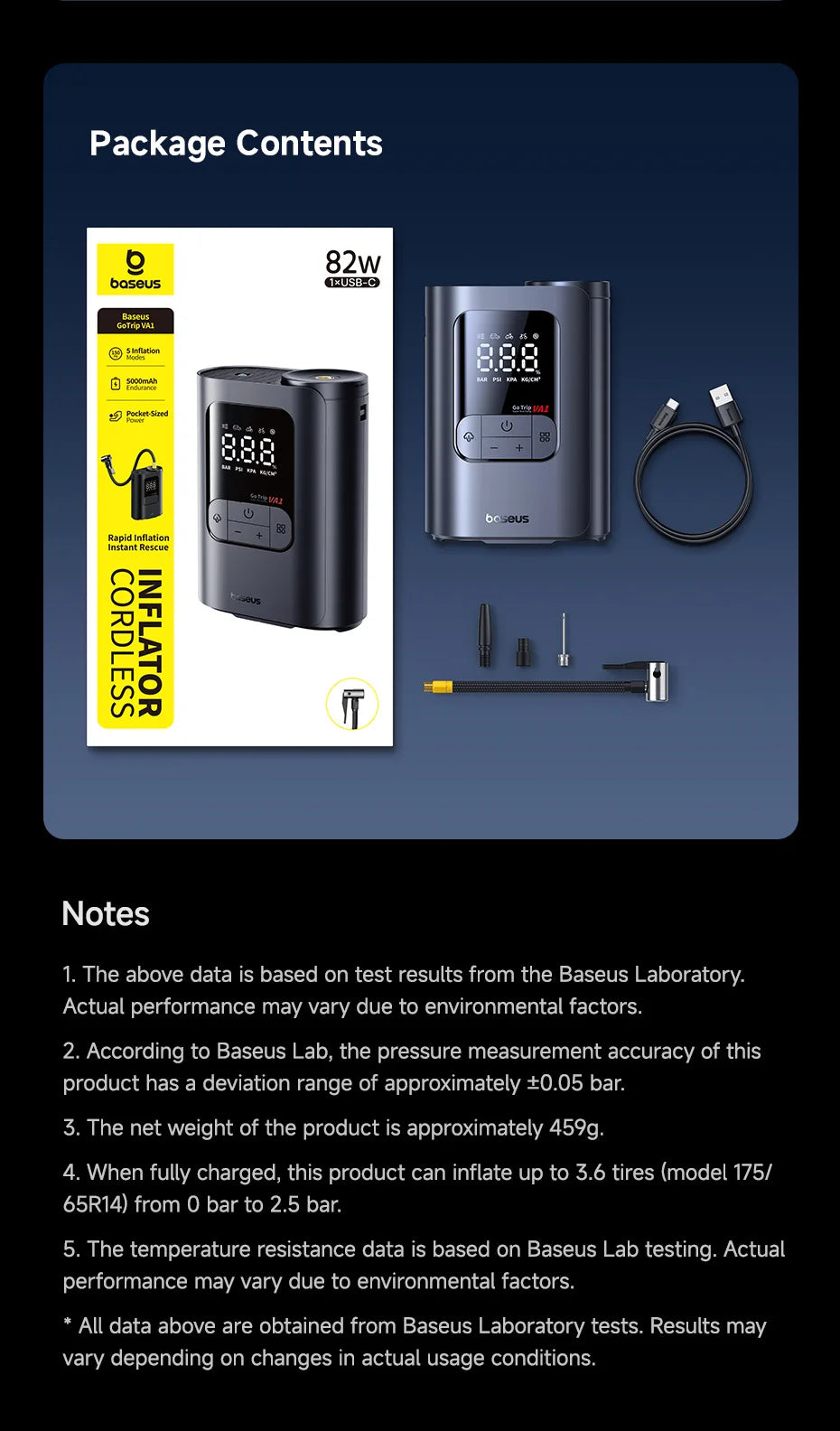 Baseus Wireless Car Air Pump Portable Air Compressor for Car Motorcycles Bicycle Electric Tire Inflator with LCD Digital Display - Daisan Mart