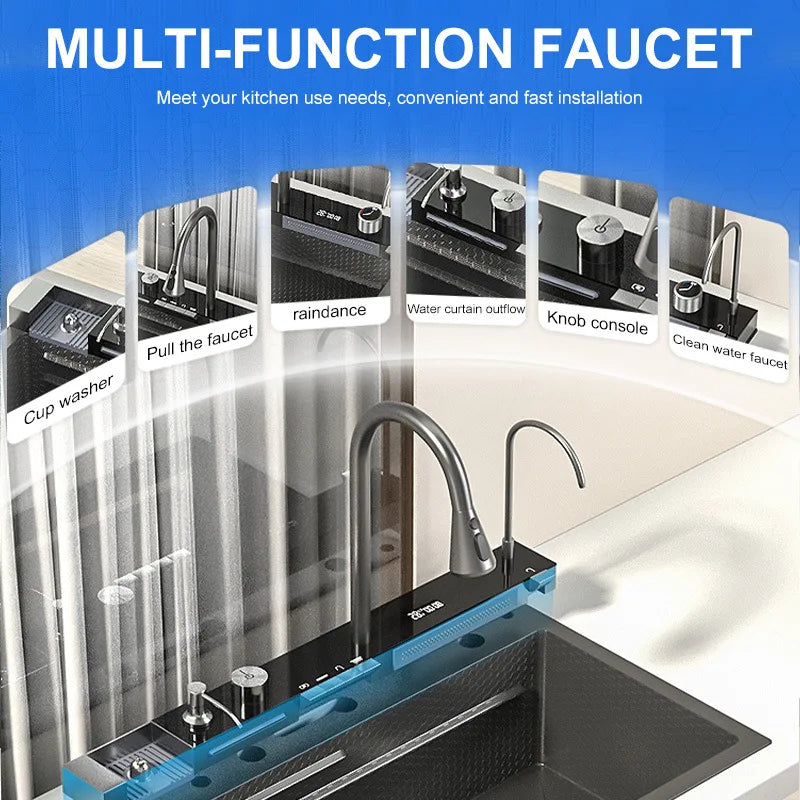 Smart Black LED Multi-Function 304 Stainless Steel Sink