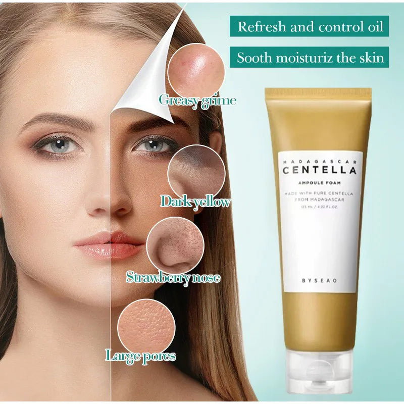 Centella Face Refreshing Foaming Cleanser,Gentle Removes Dirt,Oil Control Deep Cleansing Calming Ampoule Foam,Korean Skincare