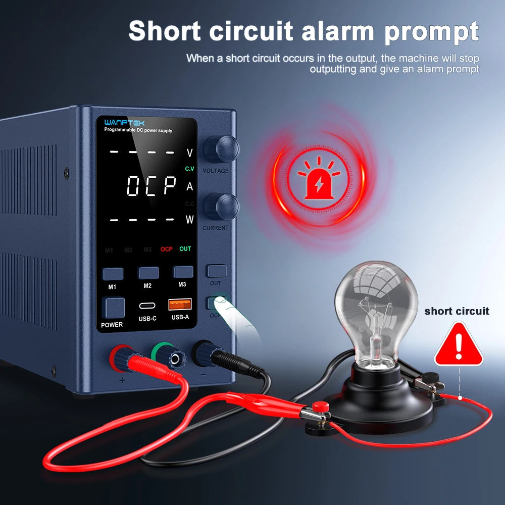 Wanptek Laboratory Power Supply Adjustable 30V 10A 60V 5A 120V 3A with USB Fast Charging Encoder Adjustment Lab DC Power Supply