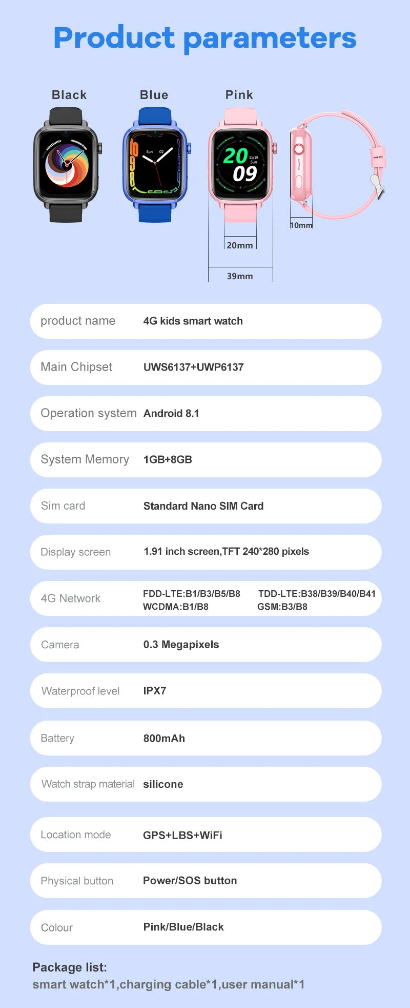 4G GPS Smart Watch for Kids Video Calling Protection