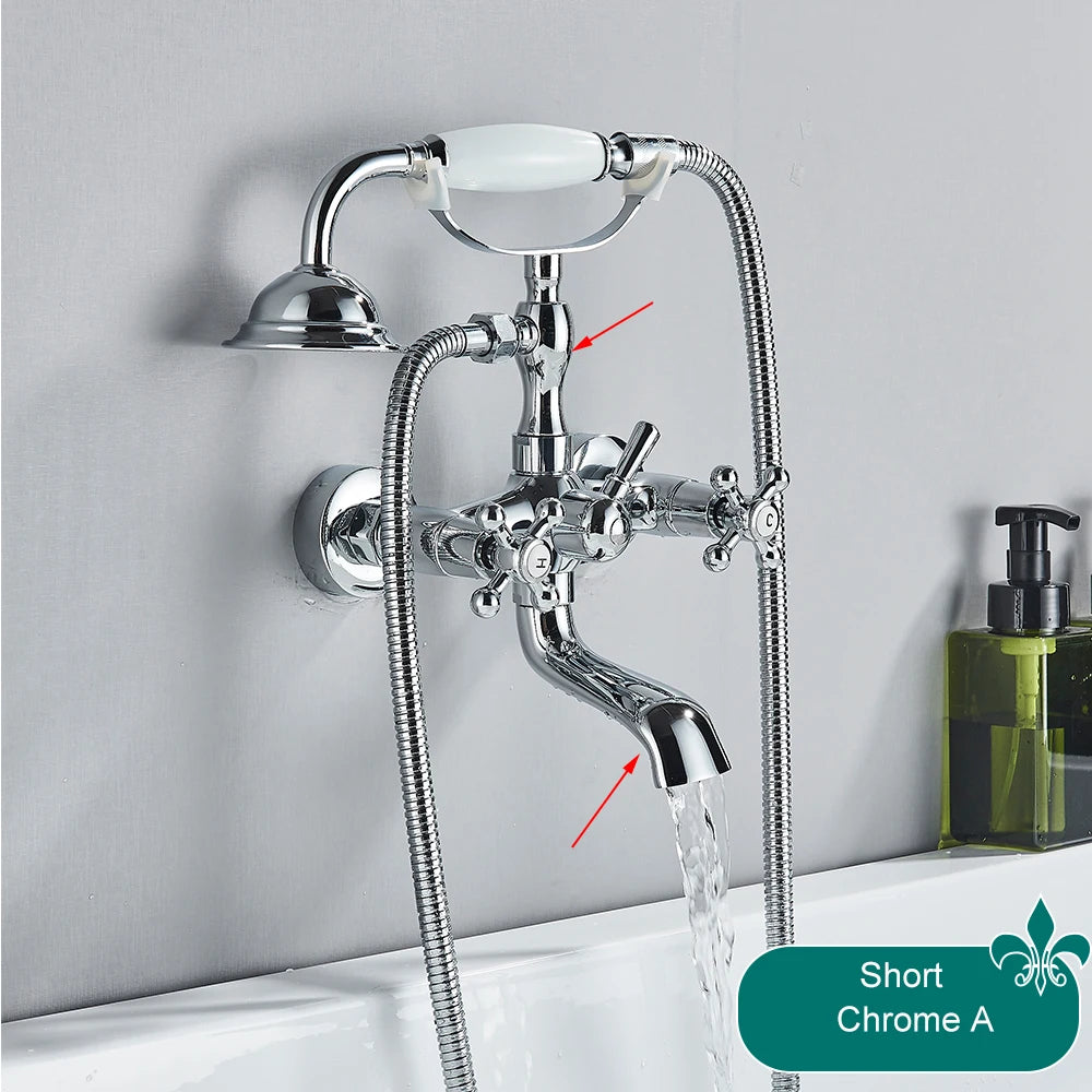 Telephone Style Golden Waterfall Bathtub Faucet Bathroom Brass Bath Faucets Waterfall Rotatb Spout Hot&amp;Cold water Shower tap set