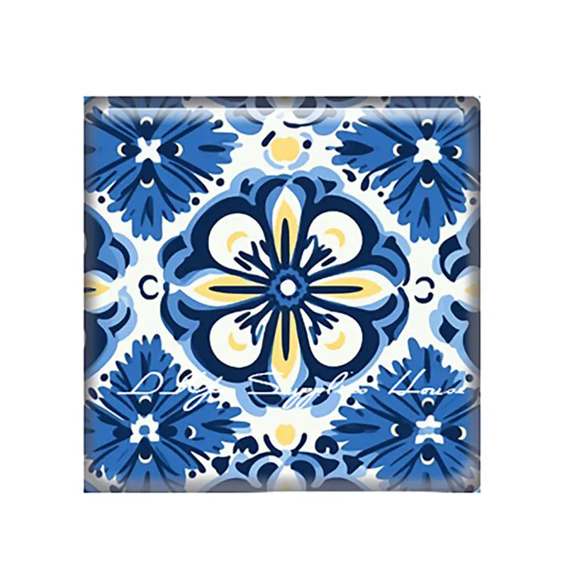 Mặt Kính Vuông Hoa Văn Xanh Cho Trang Sức Handmade