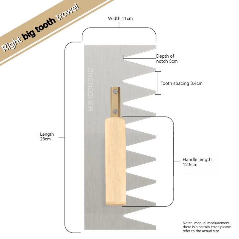 Serrated Trowel Tile Tiling Tool for Masons Workers Auxiliary Plastering Decoration Toothed Knife Ceramic Widened Large Boards