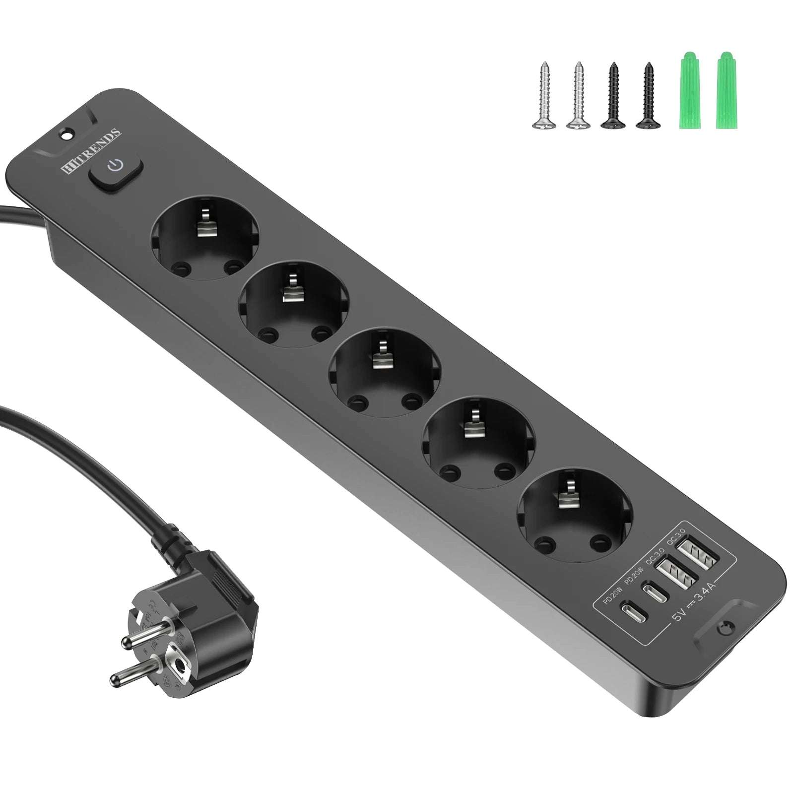 Ổ Cắm 4/5 Lỗ Đa Năng Có USB, Dây Dài 2m EU Plug