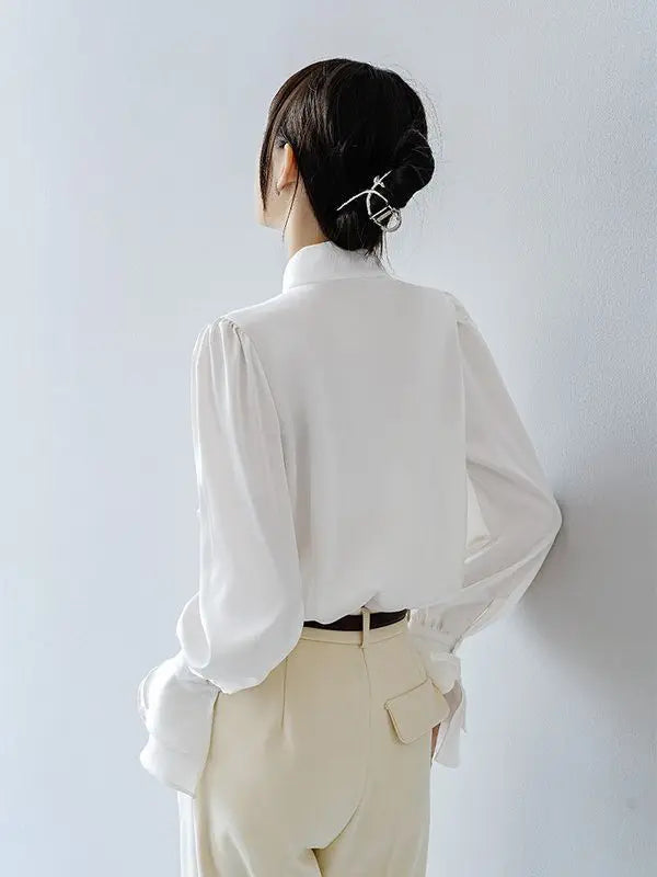 Office Lady Shirts for Women White Elegant Clothing All-match Fashion Korean Style High Street Chic Long Sleeve Spring Autumn - Daisan Mart