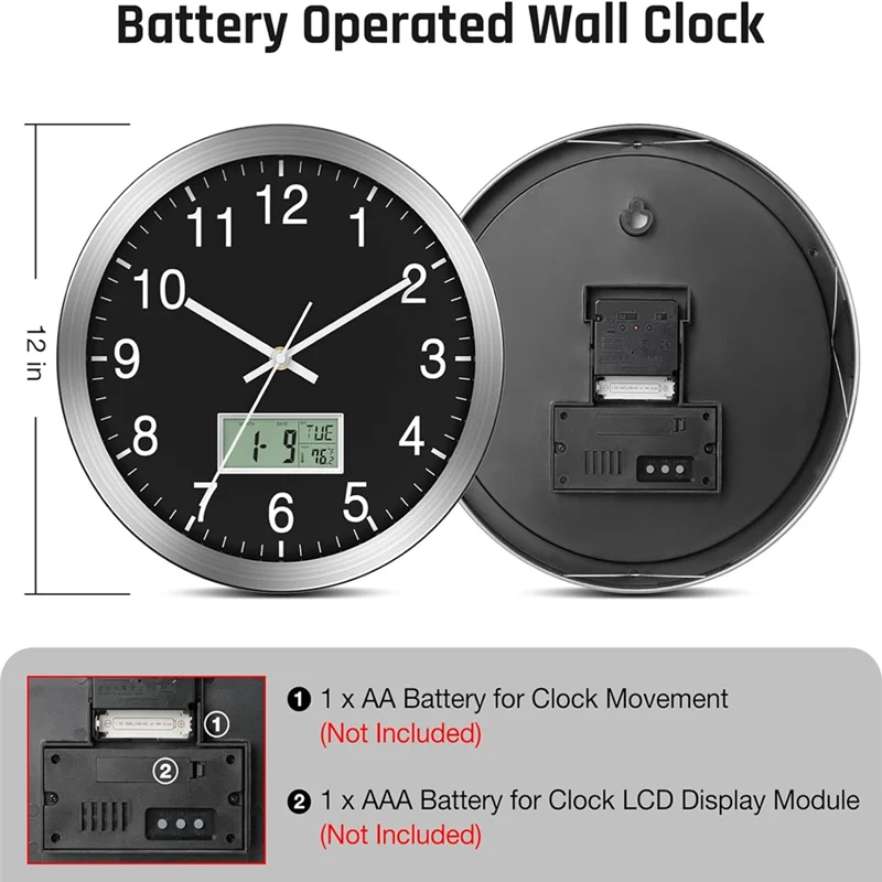 Đồng Hồ Treo Tường 12 Inch Đa Năng, Tự Động Cài Đặt