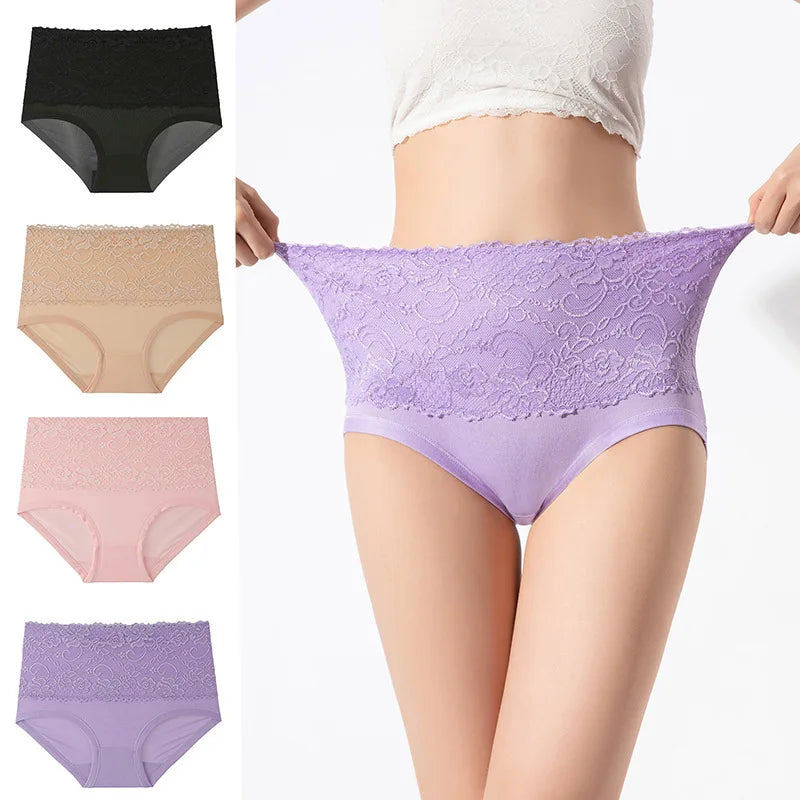 Women's High Waist Loose Fit Breathable Milk Lace Underwear