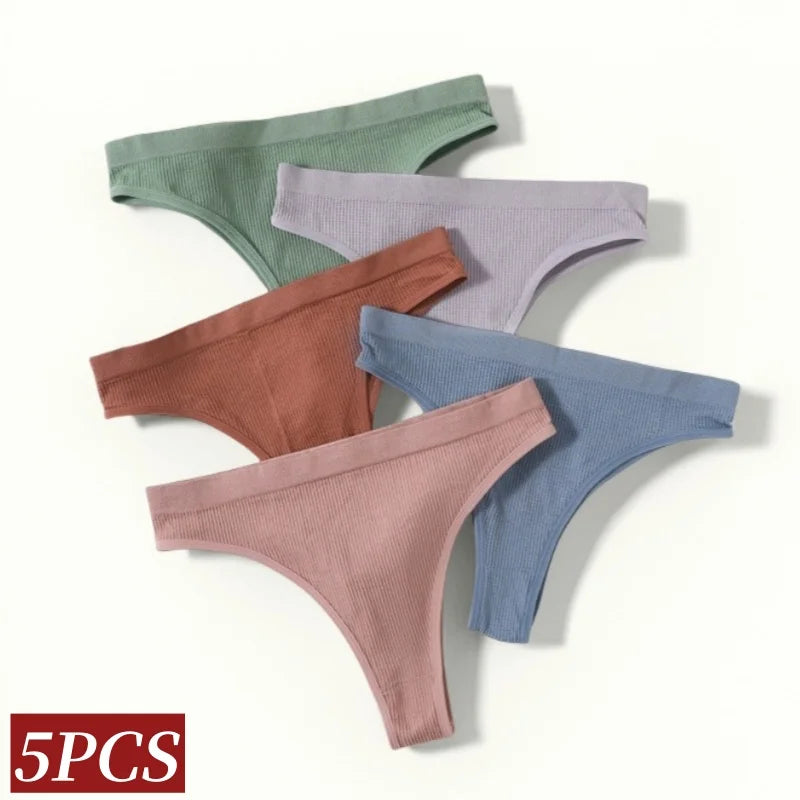 5Pcs/Set Seamless Briefs Women Brazilian Panties Sexy Lingerie Female Underpants Low Rise Bottom Solid Color Underwear ML