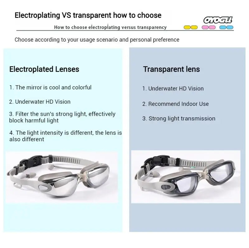 Kính Bơi Cận Thị HD Chống Mờ -8.0 Độ, Đa Dạng Tuỳ Chọn