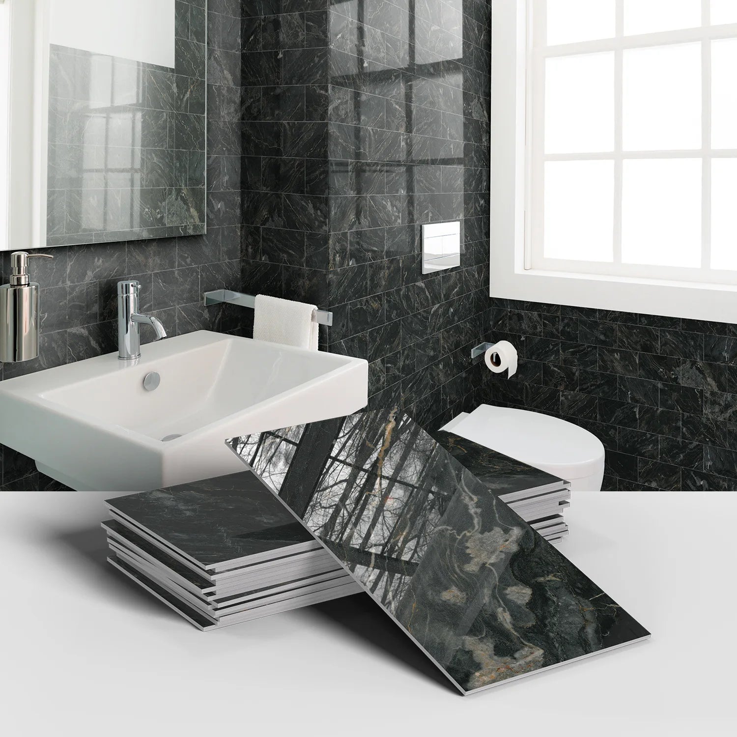 Set of 16 Waterproof Stone Pattern Foam Wall Stickers for Kitchen