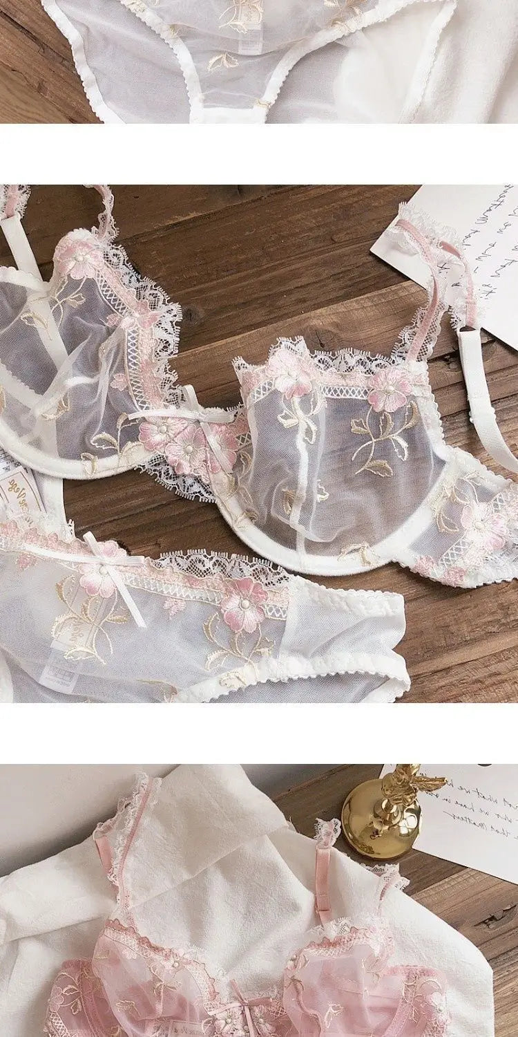 Women's Sexy White French Patterned Sheer Lace Bra