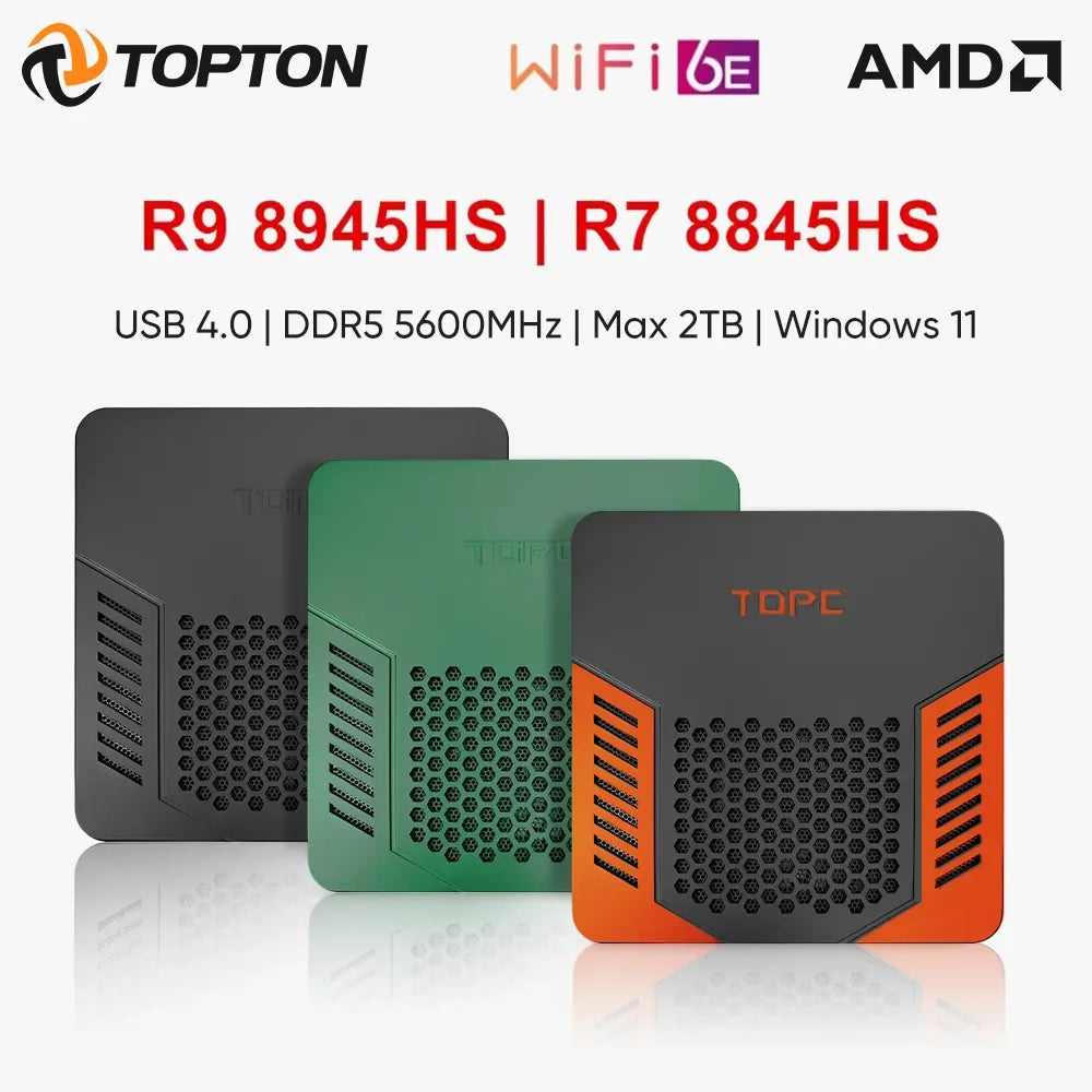 New Solid Mini PC TOPC AMD Ryzen 9 8945HS R7 8845HS USB4.0 Dual LAN 2xDDR5 PCIe4.0 Windows 11 Pocket Gaming Mini Computer WiFi6E