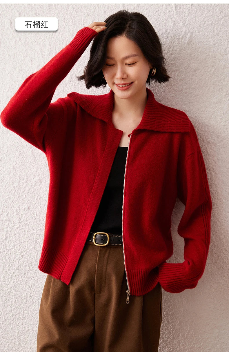 Áo Khoác Len Cashmere Nữ Cổ Bẻ, Dáng Rộng, Ấm Áp - Daisan Mart