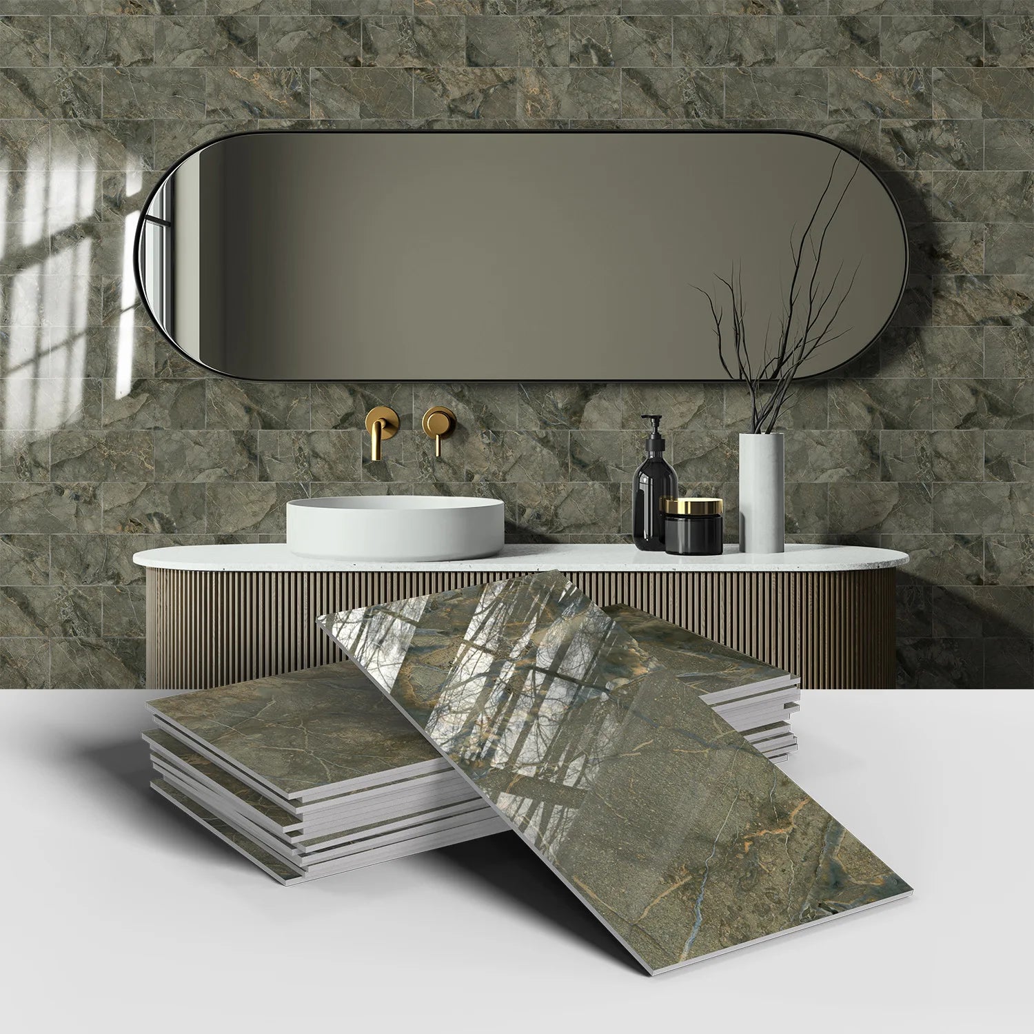 Set of 16 Waterproof Stone Pattern Foam Wall Stickers for Kitchen