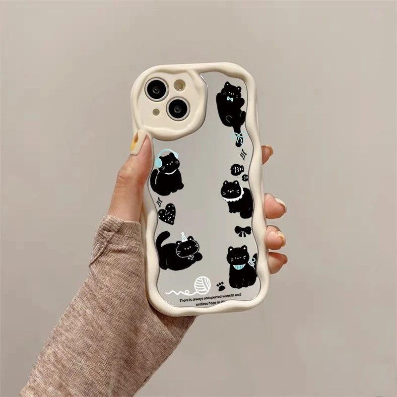 Cute Cat Makeup Mirror Case For iPhone