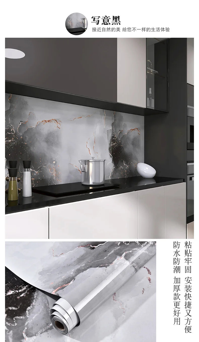 60cm Marble Vinyl Film Self Adhesive Wallpaper Bathroom Kitchen Cupboard Countertops Contact Paper PVC Waterproof Wall Stickers