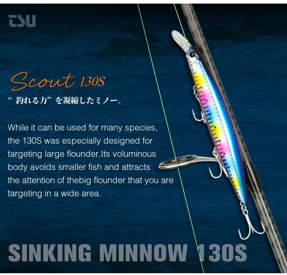 TSURINOYA 130S Sinking Minnow Fishing Lure SCOUT 130mm 24g Long Casting Seabass Flounder Artificial Large Sea Fishing Hard Baits