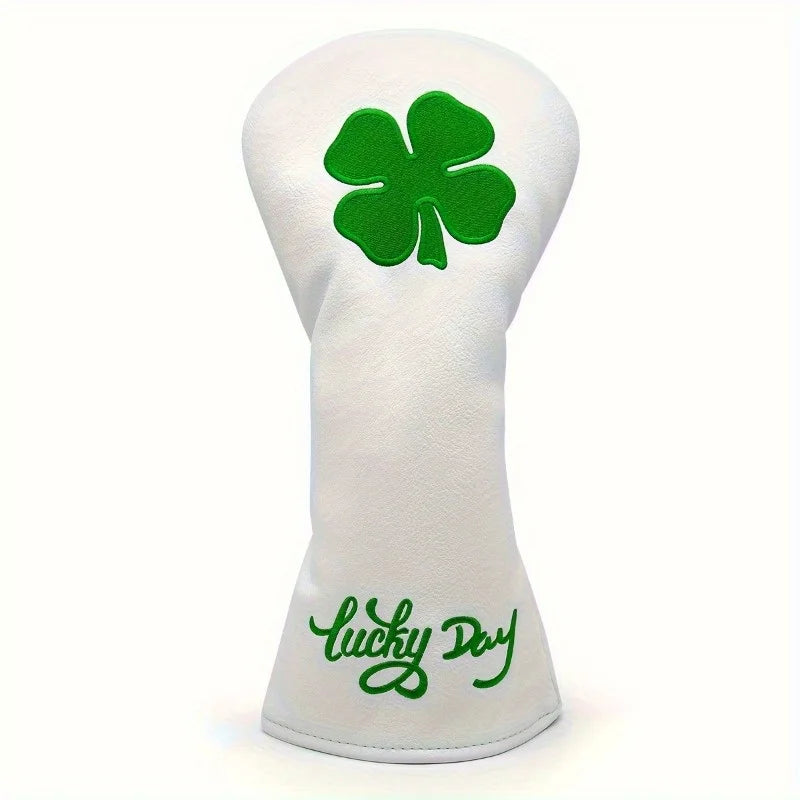 Lucky Clover Golf Club Head Cover - Fits Most Woods & Hybrids, Stretch Closure, Durable Pu Material